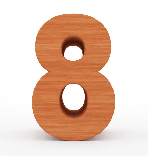 Numéro 8 3d en bois isolé sur blanc — Photo