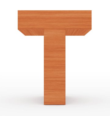 T harfinin 3d ahşap beyaz izole