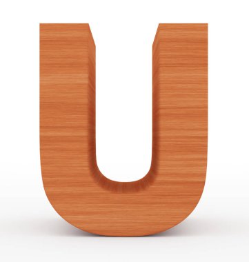 U harfi 3d ahşap beyaz izole