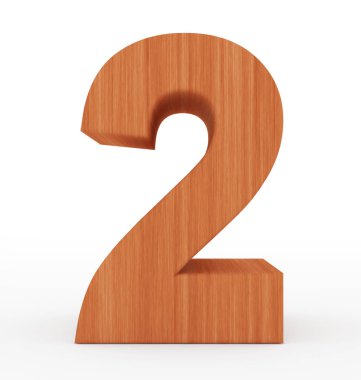 Sayı 2 beyaz izole 3d ahşap
