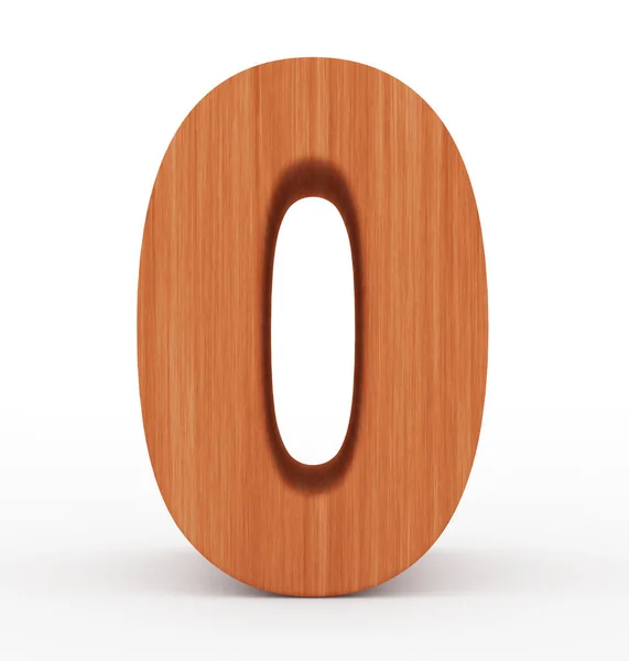 Numero 0 3d in legno isolato su bianco — Foto Stock