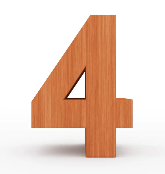 Nummer 4 3d houten geïsoleerd op wit — Stockfoto