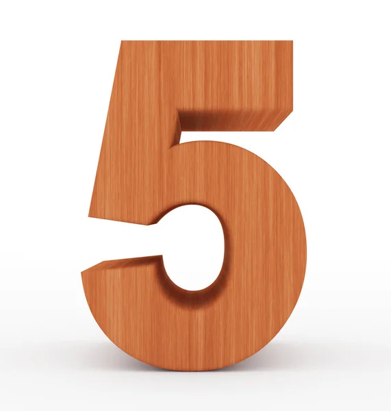 Número 5 3d de madera aislada en blanco —  Fotos de Stock