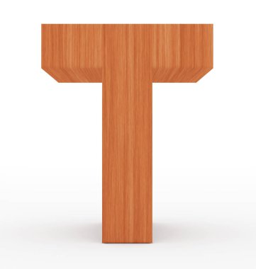 T harfinin 3d ahşap beyaz izole