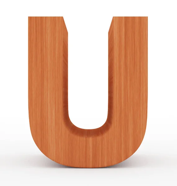 Letra U 3d de madeira isolada em branco — Fotografia de Stock