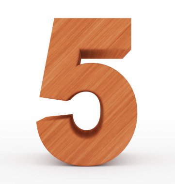 Sayı 5 üzerinde beyaz izole 3d ahşap