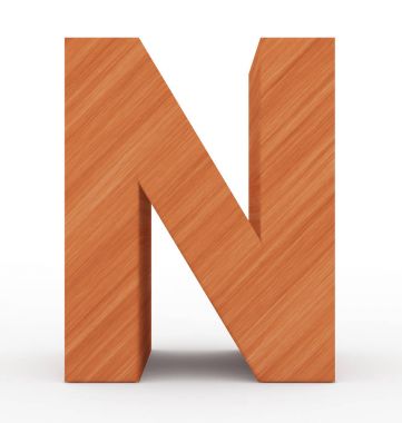 N harfi 3d ahşap beyaz izole