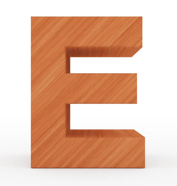 Litera E 3d drewniane na białym tle — Zdjęcie stockowe