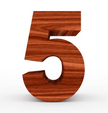 Sayı 5 üzerinde beyaz izole 3d ahşap