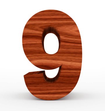 Sayı 9 üzerinde beyaz izole 3d ahşap