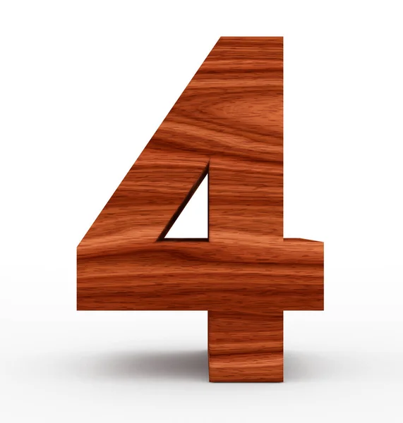 4 numer 3d drewnianych, na białym tle — Zdjęcie stockowe