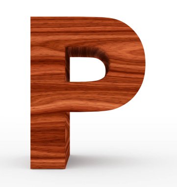 P harfi 3d ahşap beyaz izole