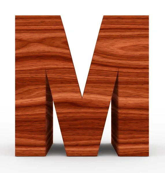 Huruf M 3d kayu terisolasi di atas putih — Stok Foto