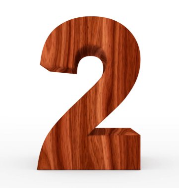 Sayı 2 beyaz izole 3d ahşap