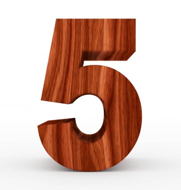 Sayı 5 üzerinde beyaz izole 3d ahşap