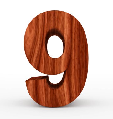Sayı 9 üzerinde beyaz izole 3d ahşap