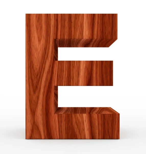 Letter E 3d houten geïsoleerd op wit — Stockfoto