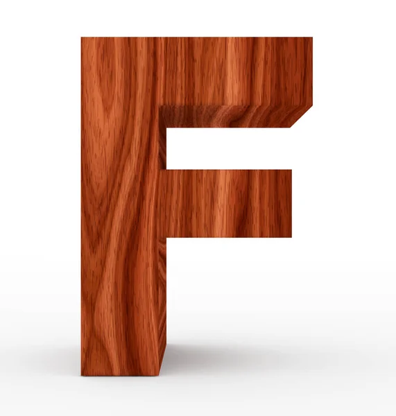 F harfi 3d ahşap beyaz izole — Stok fotoğraf