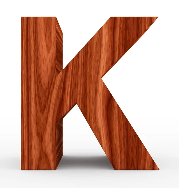 Letter K 3d houten geïsoleerd op wit — Stockfoto