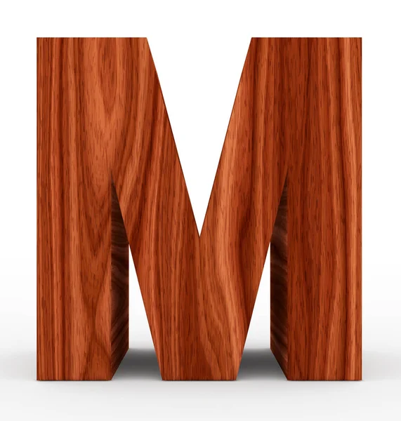 Letra M 3d de madeira isolada em branco — Fotografia de Stock
