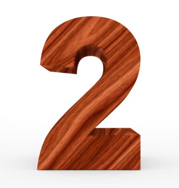 Sayı 2 beyaz izole 3d ahşap