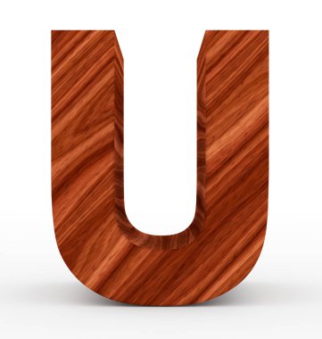 U harfi 3d ahşap beyaz izole