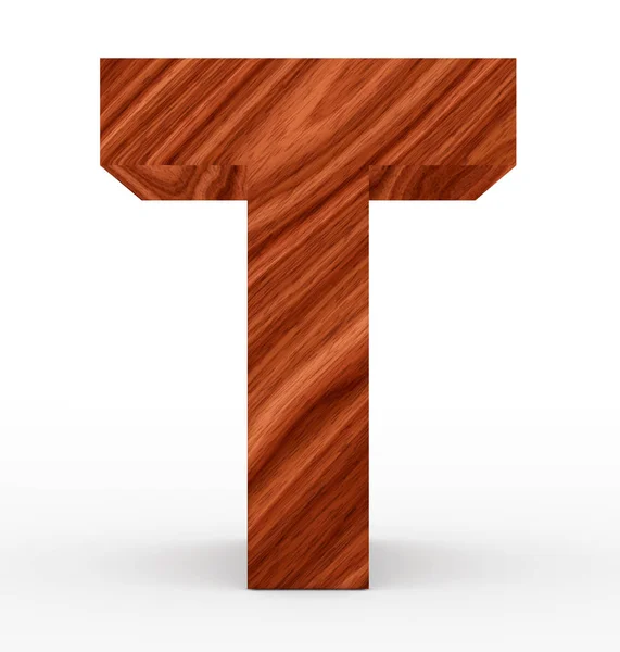 Dopis T 3d dřevěné izolované na bílém — Stock fotografie