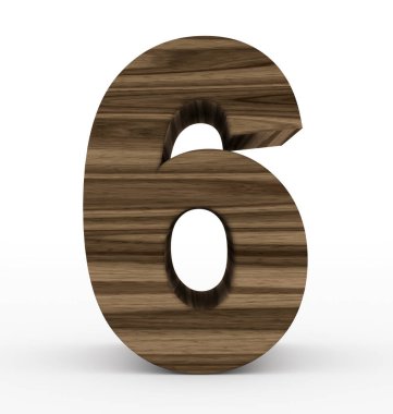sayı 6 beyaz izole 3d ahşap