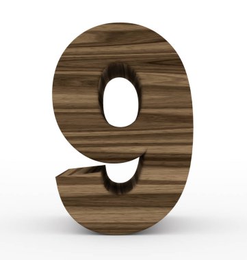 Sayı 9 üzerinde beyaz izole 3d ahşap