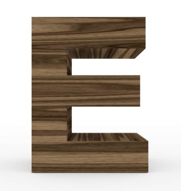 E harfinin 3d ahşap beyaz izole