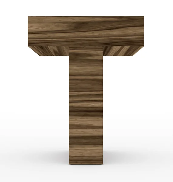 Dopis T 3d dřevěné izolované na bílém — Stock fotografie