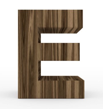 E harfinin 3d ahşap beyaz izole