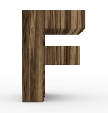 F harfi 3d ahşap beyaz izole