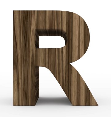 R harfi 3d ahşap beyaz izole