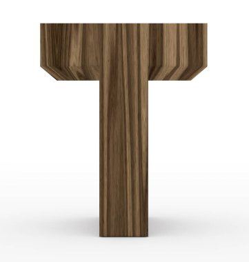 T harfinin 3d ahşap beyaz izole