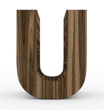 U harfi 3d ahşap beyaz izole