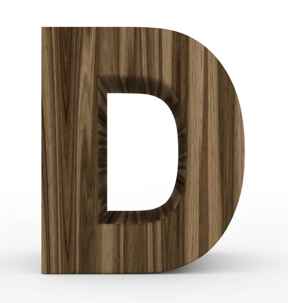 Lettre D 3d en bois isolé sur blanc — Photo