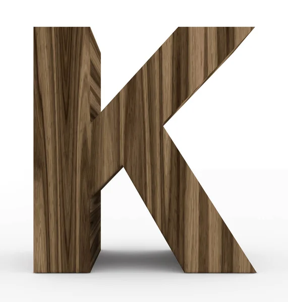 Letter K 3d houten geïsoleerd op wit — Stockfoto