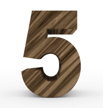 Sayı 5 üzerinde beyaz izole 3d ahşap