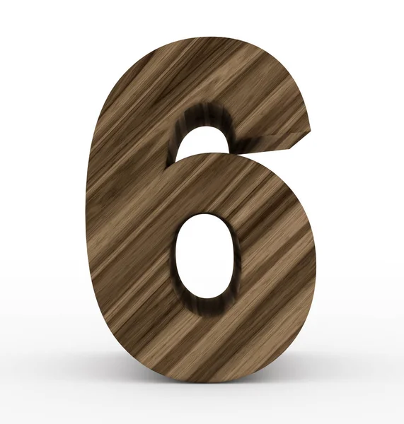 Número 6 3d de madeira isolada em branco — Fotografia de Stock