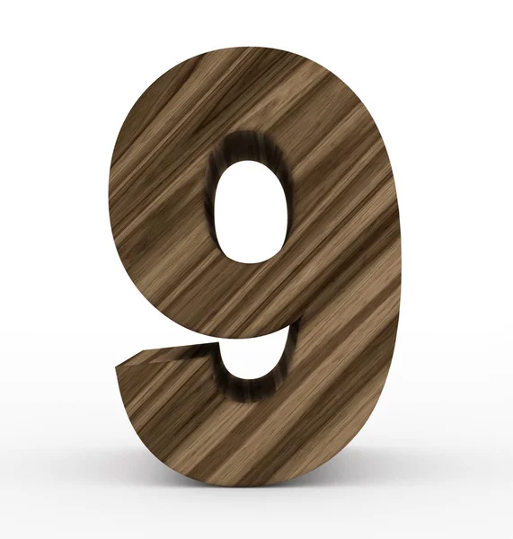 Numer 9 3d drewniane na białym tle — Zdjęcie stockowe