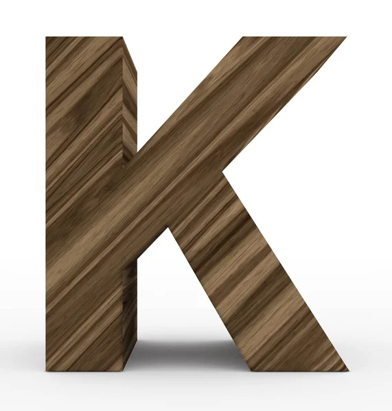 Letra K 3d de madeira isolada em branco — Fotografia de Stock
