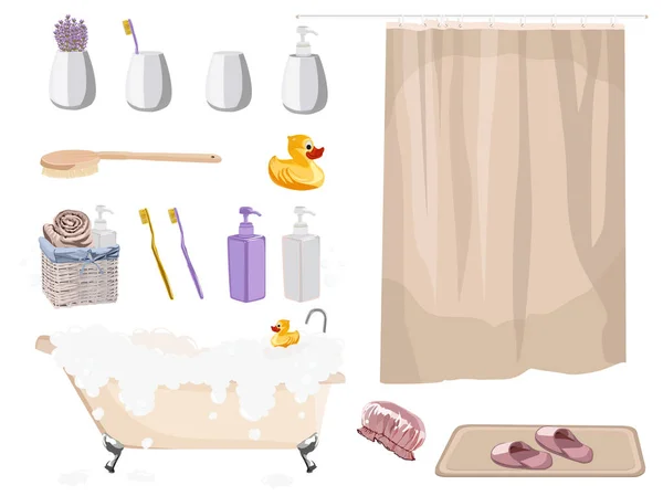 Set of Bath Accessories. Vector illustration. — Stock Vector