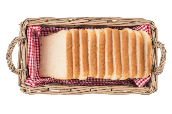 White bread in basket. Slice. Isolated on white background. — Stock Photo, Image