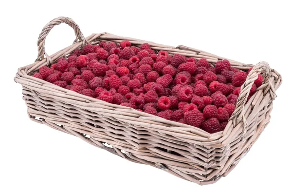 Raspberries in the basket isolated on white background. — Stock Photo, Image