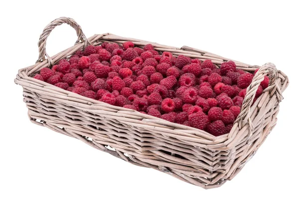 Himbeeren im Korb isoliert auf weißem Hintergrund. — Stockfoto