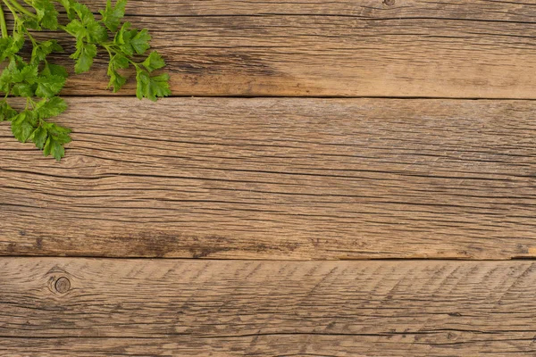 Eski ahşap masa maydanoz fışkın. 