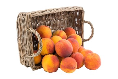 sepet beyaz zemin üzerine izole taze şeftali dolu. 