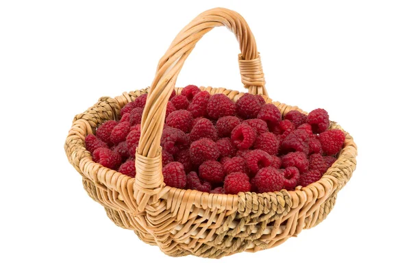 Raspberries in the basket isolated on white background. — Stock Photo, Image