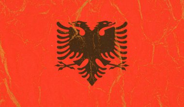 Buruşuk kağıt arka plan üzerine boyalı Arnavutluk bayrağı